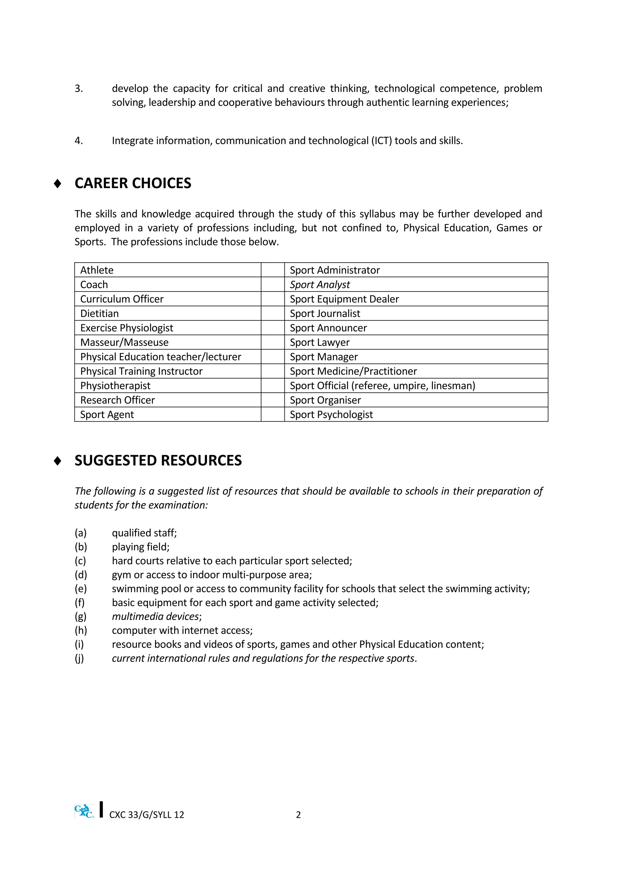 Csec physical education and sport syllabus | PDF