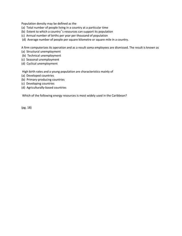 Csec social studies multiple choice questions PDF