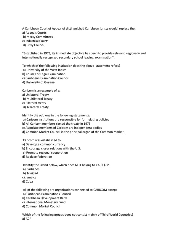 Csec social studies multiple choice questions PDF