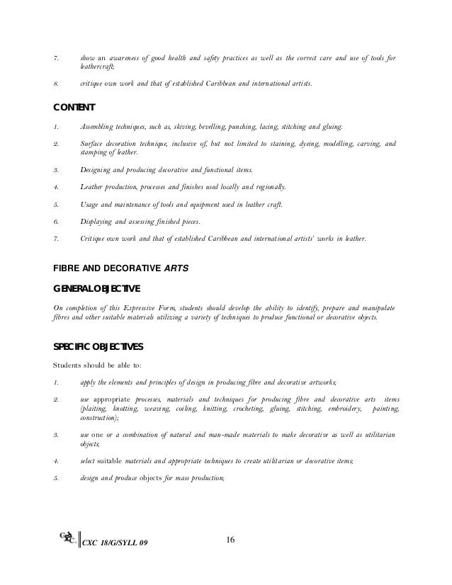 Csec Visual Arts Syllabus