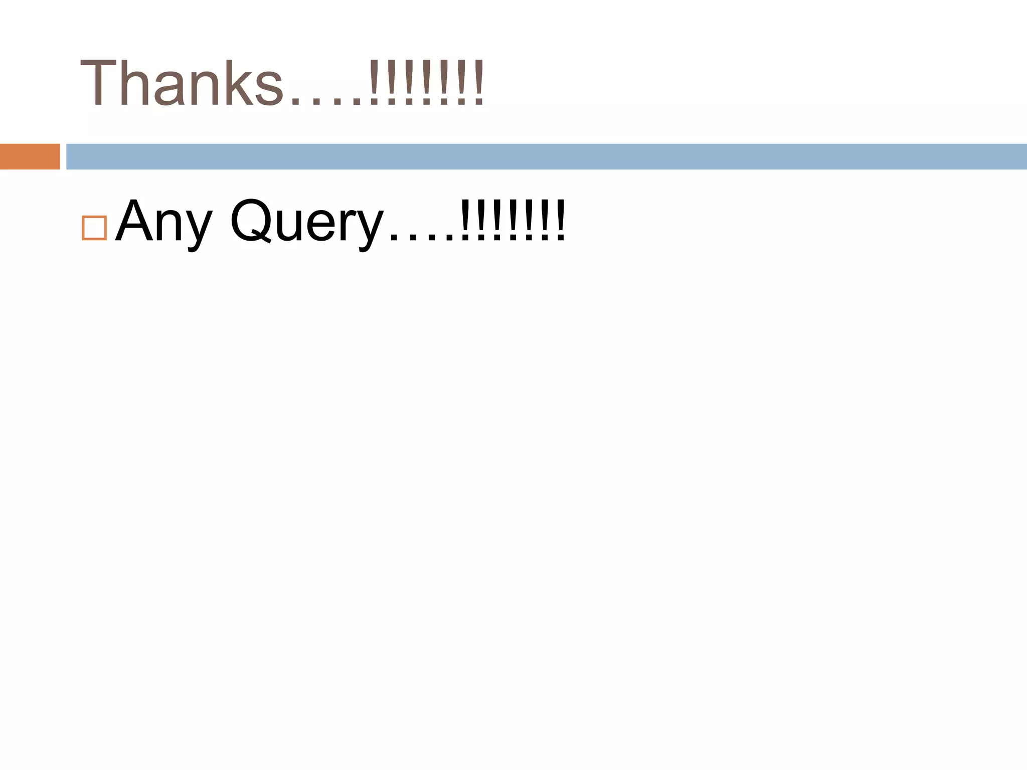 Thanks….!!!!!!!  Any Query….!!!!!!! 