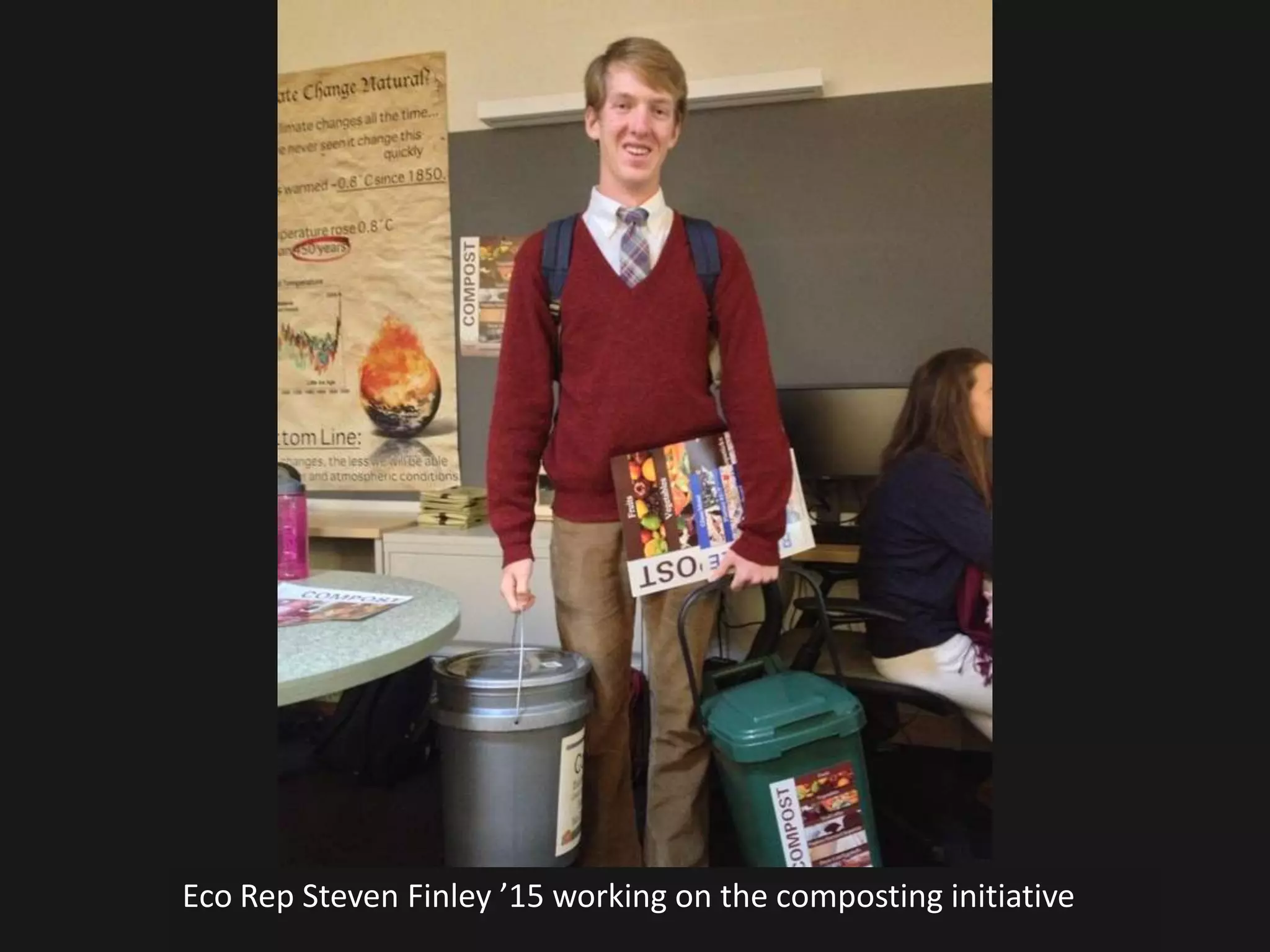Eco Rep Steven Finley ’15 working on the composting initiative
 