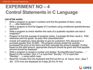 CSEG1001Unit 2 C Programming Fundamentals Slide 49