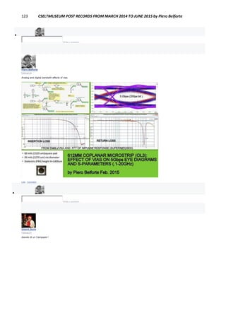 123 CSELTMUSEUM POST RECORDS FROM MARCH 2014 TO JUNE 2015 by Piero Belforte

Write a comment...
Piero Belforte
February 6
Analog and digital bandwith effects of vias.
Like · Comment

Write a comment...
Gianni Soria
February 4
diavolo di un Campassi !
 