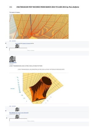 141 CSELTMUSEUM POST RECORDS FROM MARCH 2014 TO JUNE 2015 by Piero Belforte
The beauty of lossess...
Like · Comment
 Enzo Garetti and Claudio Di Girolamo like this.

Write a comment...
Piero Belforte
January 9
LOSSY TRANSMISSION LINE 3D FREE OSCILLATIONS PATTERN :
Like · Comment

Piero Belforte https://plot.ly/~piero.belforte/839
January 9 at 6:31pm · Like

Write a comment...
 