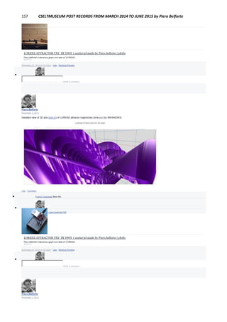 157 CSELTMUSEUM POST RECORDS FROM MARCH 2014 TO JUNE 2015 by Piero Belforte
LORENZ ATTRACTOR TXY BY DWS | scatter3d made by Piero.belforte | plotly
Piero.belforte's interactive graph and data of "LORENZ...
PLOT.LY
December 27, 2014 at 12:10pm · Like · Remove Preview

Write a comment...
Piero Belforte
November 3, 2014
Detailed view of 3D plot (plot.ly) of LORENZ attractor trajectories (time,x.y) by SWAN/DWS.
Like · Comment
 Franco Canavesio likes this.

Piero Belforte https://plot.ly/~piero.belforte/146/
LORENZ ATTRACTOR TXY BY DWS | scatter3d made by Piero.belforte | plotly
Piero.belforte's interactive graph and data of "LORENZ...
PLOT.LY
December 27, 2014 at 12:10pm · Like · Remove Preview

Write a comment...
Piero Belforte
November 3, 2014
 