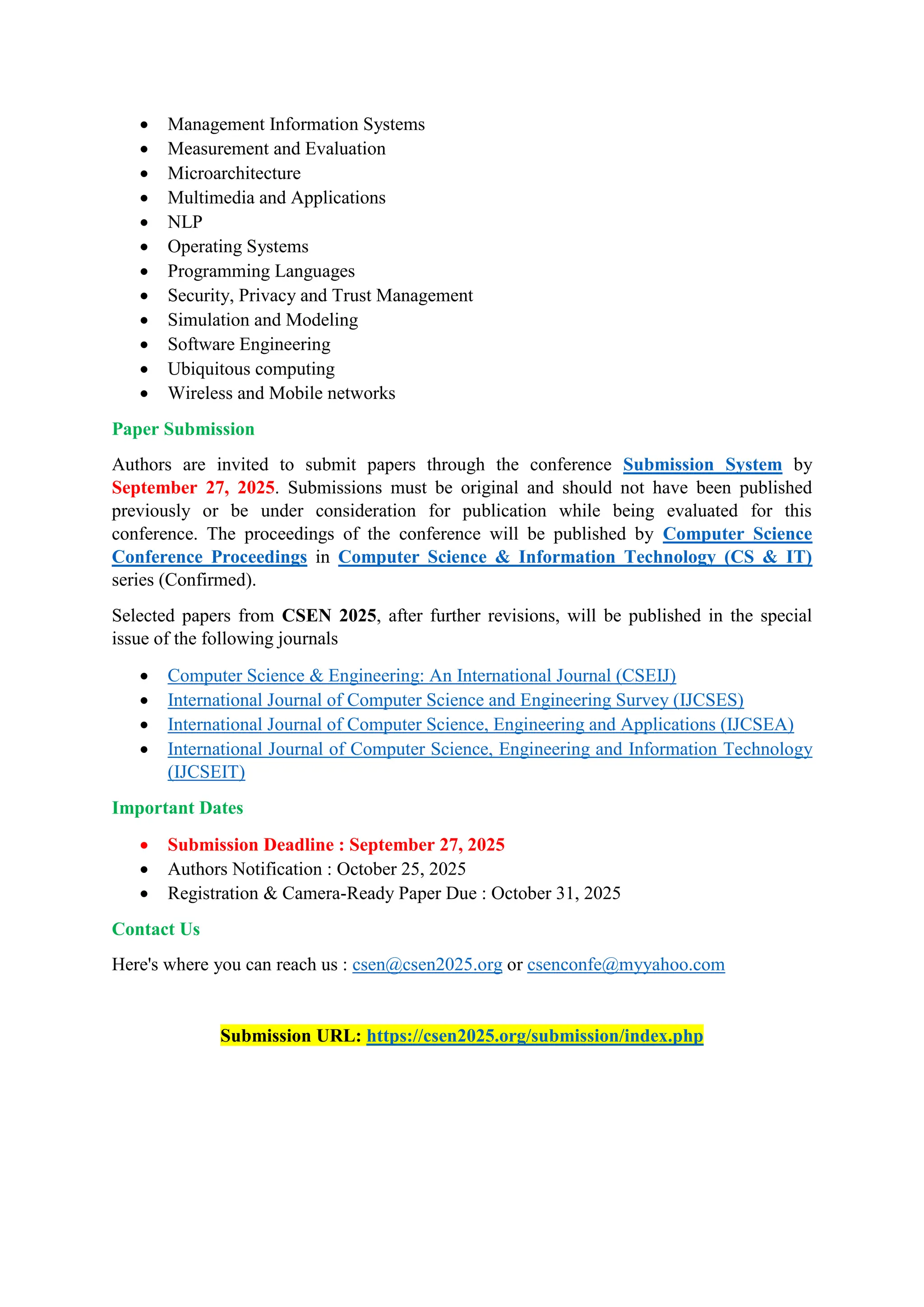 12th International Conference on Computer Science and Engineering (CSEN ...