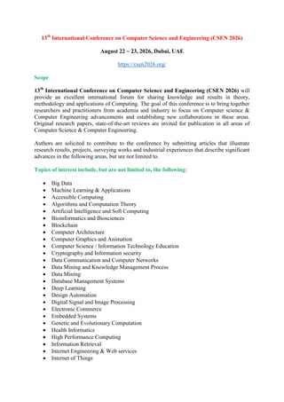 13th International Conference on Computer Science and Engineering (CSEN ...