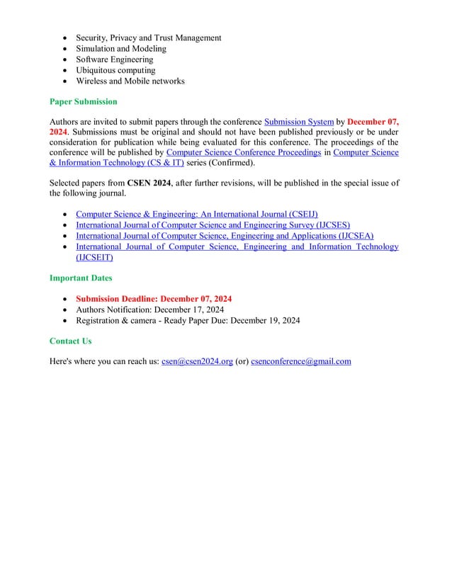 Call for Papers 11th International Conference on Computer Science and