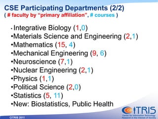 CITRIS 2011
CSE Participating Departments (2/2)
( # faculty by “primary affiliation”, # courses )
• Integrative Biology (1...