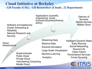CITRIS 2011
Cloud Initiative at Berkeley
~120 Faculty (CSE), ~120 Researchers (Cloud) , 22 Departments
Cloud
Infrastructur...