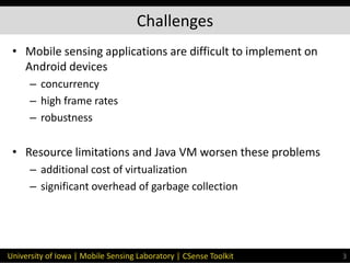 University of Iowa | Mobile Sensing Laboratory |
• Mobile sensing applications are difficult to implement on
Android devic...