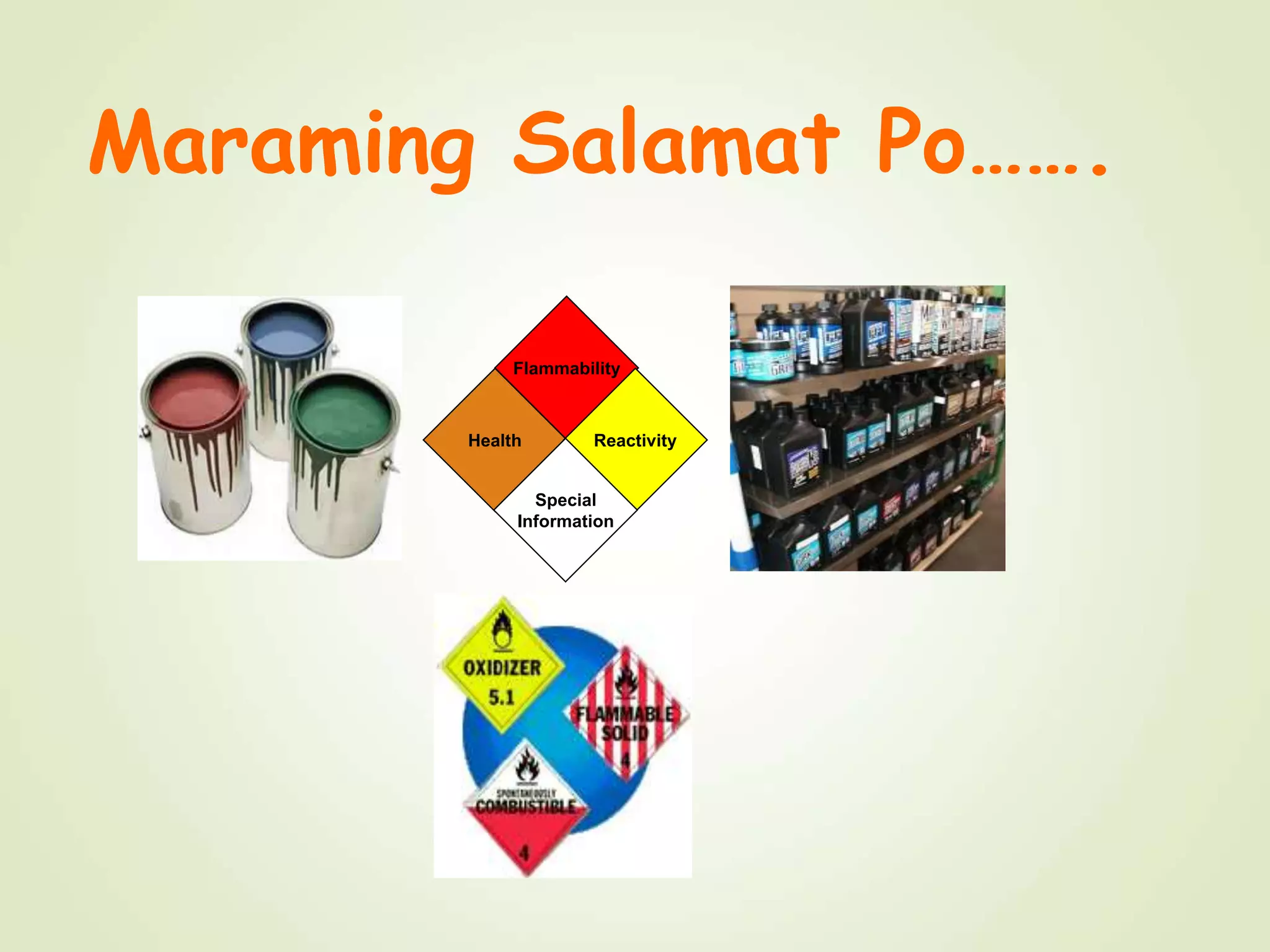 Maraming Salamat Po…….
Flammability
Health Reactivity
Special
Information
 