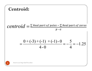 centroid
Centroid:
25.1
4
5
0-4
0-(-1)+(-1)+(-3)+0

Root Locus StepsAnd Procedure8
 