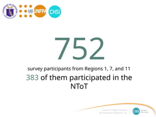 752
survey participants from Regions 1, 7, and 11
383 of them participated in the
NToT
 