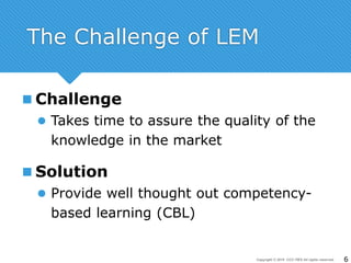 Copyright © 2019 CCC-TIES All rights reserved. 6
The Challenge of LEM
 Challenge
 Takes time to assure the quality of th...
