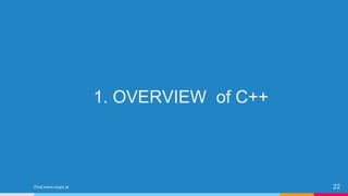 Find more maps at slidescarnival.com/extra-free-resources-icons-and-maps 22
1. OVERVIEW of C++
 