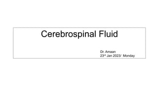 Cerebrospinal Fluid
Dr. Amaan
23rd Jan 2023/ Monday
 
