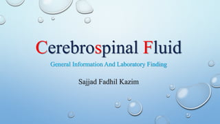 Cerebrospinal Fluid
General Information And Laboratory Finding
Sajjad Fadhil Kazim
 