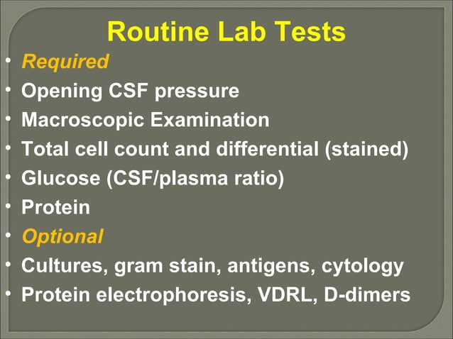 Csf analysis presentation | PPT | Blood Disorders | Diseases and Conditions