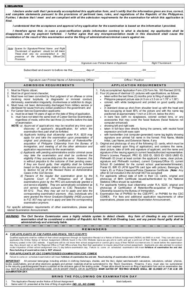 Cs form 100 revised 2015