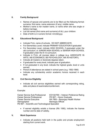 Cs form no. 212 attachment revised guide to filling up the personal ...