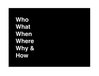 The"

Who"
What"
When"
Where"
Why &"
How"
of"
 
