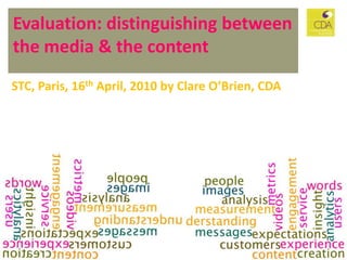 Evaluation: distinguishing between the media & the content,[object Object],CS Forum 2010, Paris, 16th April, 2010 by Clare O’Brien,[object Object]