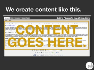 We create content like this.


 CONTENT
GOES HERE.
 