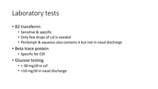 Csf rhinorrhea ppt | PPTX | Ear, Nose and Throat Conditions | Diseases ...