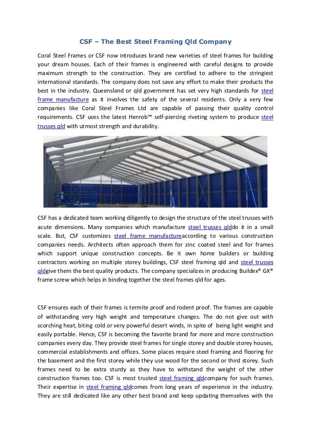 CSF The Best Steel Framing Qld Company