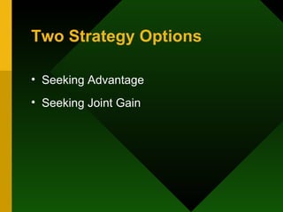 Two Strategy Options Seeking Advantage Seeking Joint Gain  