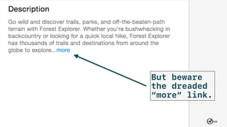 116
Store Optimization04
So really, to get their
attention…
• App Store: 255 characters
• Google Play: 255 characters
 