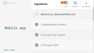 Product Content
89
03
Mobile app
(shopping list)
Source: Yummly
 