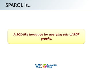 SPARQL is…A SQL-like language for querying sets of RDF graphs.