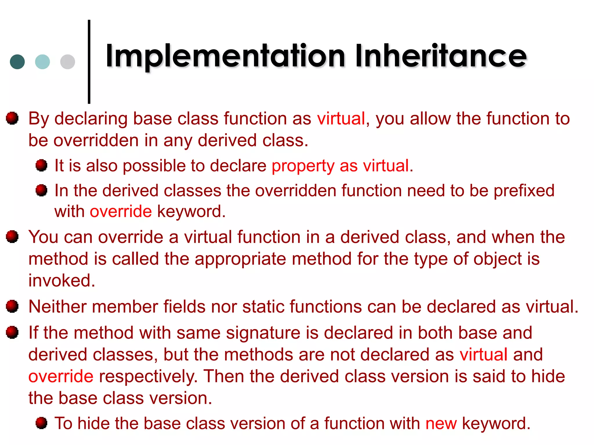 Inheritance in C#Multiple Inheritance:In C#, we don't have multiple inheritance where one class can inherit two base classes. So, the multiple inheritance can be done by using the concept of interfaces. Here one class can inherit one class and can implements more than one interface. Hybrid Inheritance: The hybrid inheritance can also be done through with the help of interface. Here the derived class cans implements more than two interfaces and only one class.