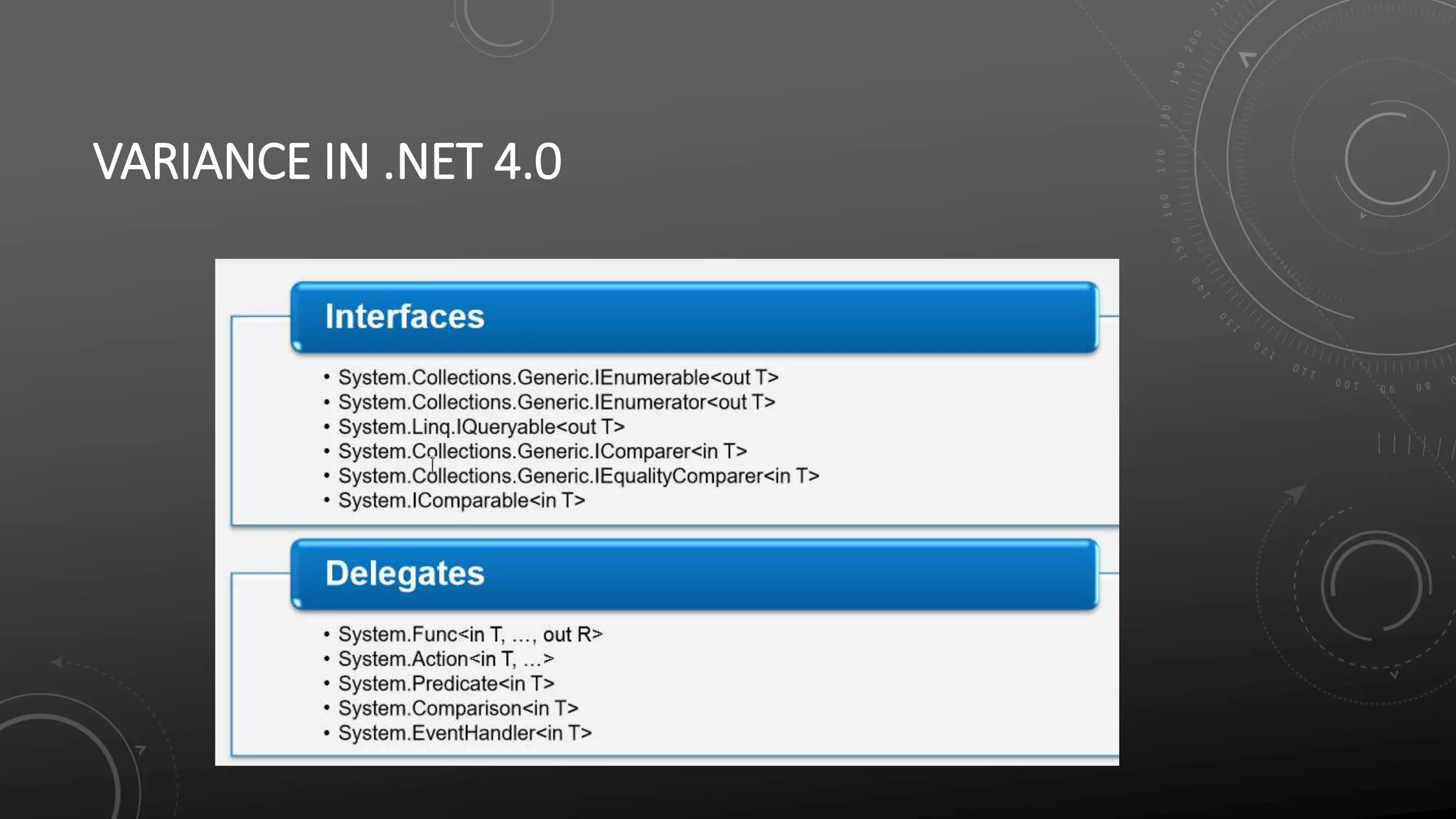 VARIANCE IN .NET 4.0
 