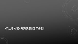 VALUE AND REFERENCE TYPES
 