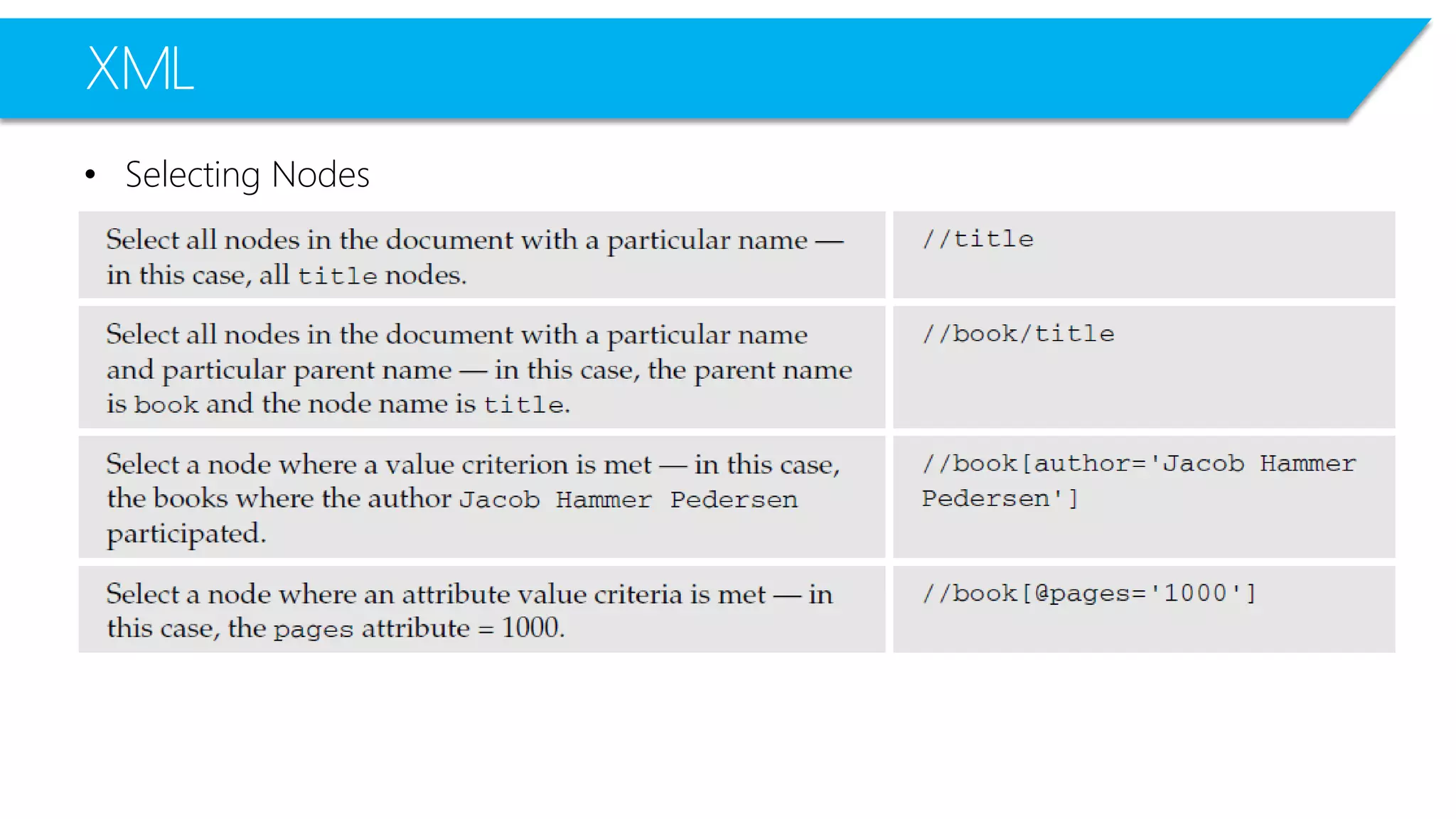 XML 
•Selecting Nodes  