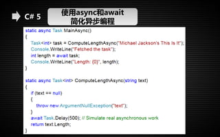 C# 5 
使用async和await 
简化异步编程 
 
