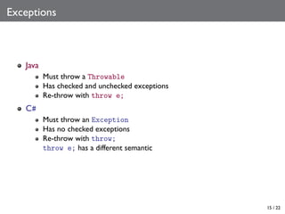 C# / Java Language Comparison
