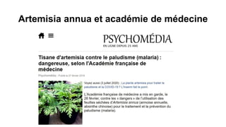 Artemisia annua et académie de médecine
 