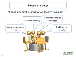 People are busy!

     “I can’t attend the information security training”
                                          I am t...