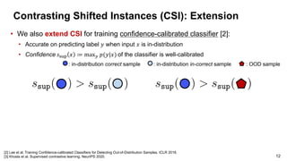 Contrasting Shifted Instances (CSI): Extension
• We also extend CSI for training confidence-calibrated classifier [2]:
• A...