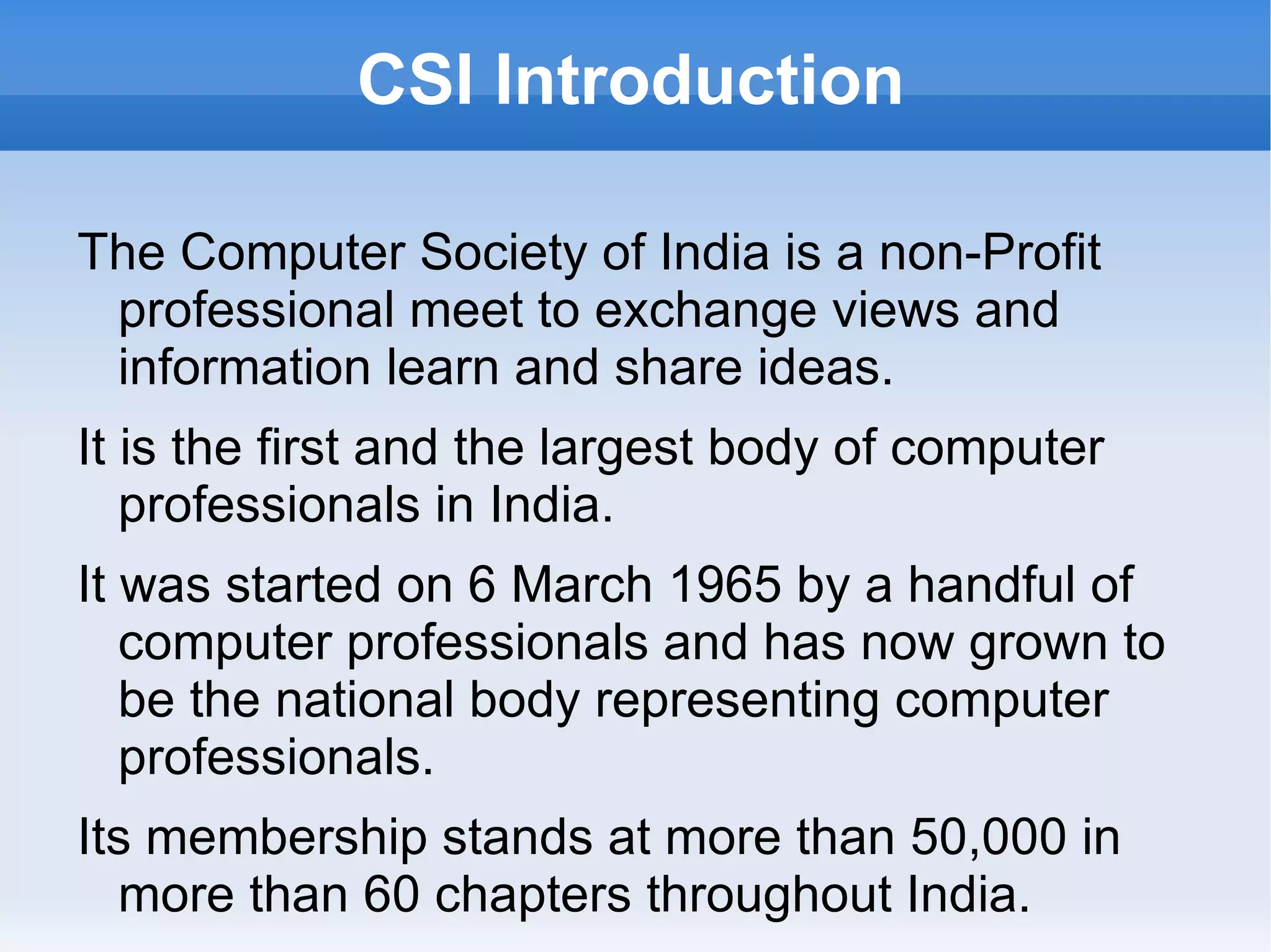 Csi Student Branch Introduction Ppt