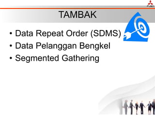 TAMBAK
• Data Repeat Order (SDMS)
• Data Pelanggan Bengkel
• Segmented Gathering
 