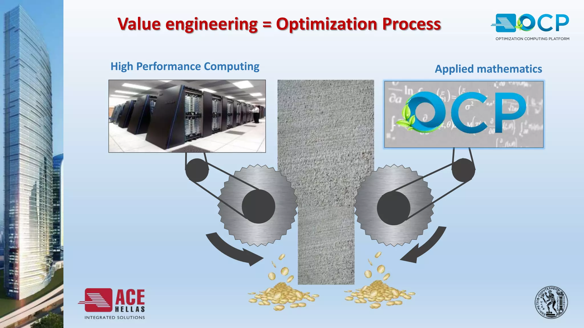 Value engineering = Optimization Process
Applied mathematicsHigh Performance Computing
 