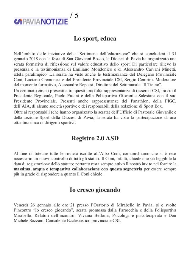 Csi Pavia Notizie N4 Del 300118