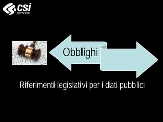 Riferimenti legislativi per i dati pubblici
Obblighi
 