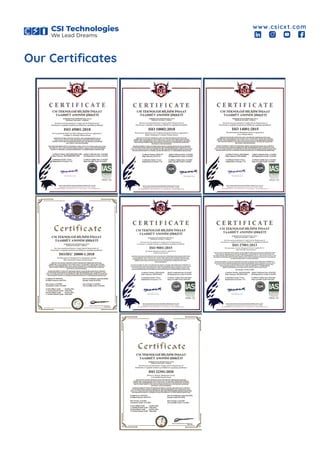 CSI Technologies
We Lead Dreams
www.csicx t.com
Our Certiﬁcates
 
